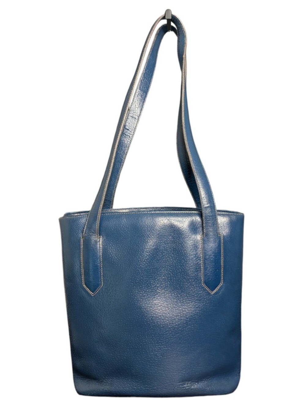 Vintage 80s Gucci Navy Blue Leather Shoulder Tote - Picture 3 of 11